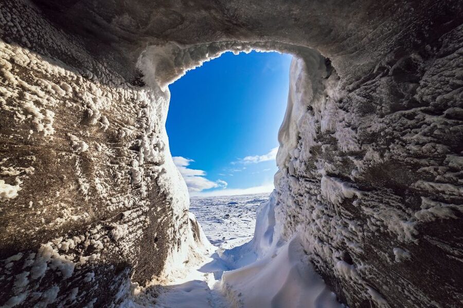 From Gullfoss: Langjökull Ice Cave and Snowmobile Tour - Entering the ice cave