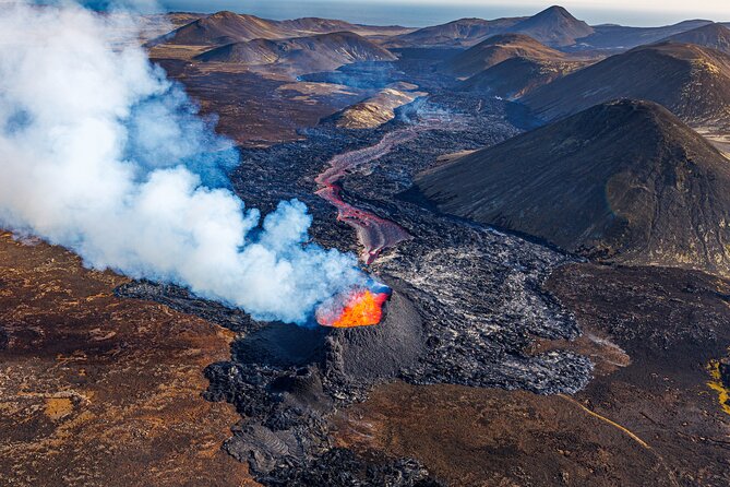 Helicopter Tour Over Iceland’s Reykjanes Volcano Eruption Site - Live lava, steam, and cooled craters
