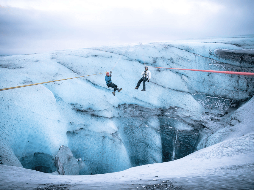 Iceland: Glacier Zip Line Tour with Hike or Ice Cave Visit - Crampons, helmets, and glacier safety