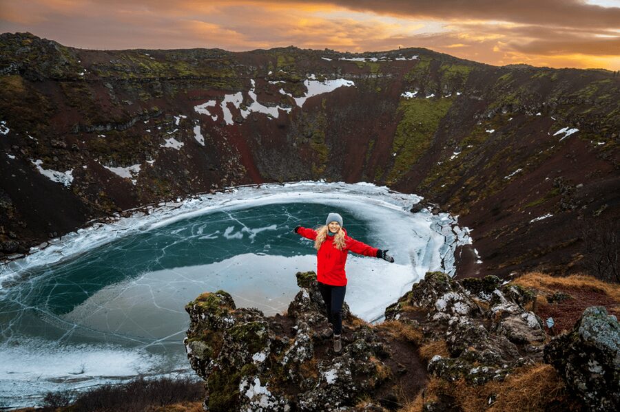 Kerið Volcanic Crater Admission Ticket - Going down the mossy slope