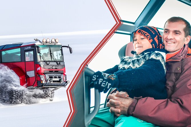 Red Glacier Monster Truck on Langjokull Glacier from Gulfoss - Hot cocoa, kleinur, and glacier water