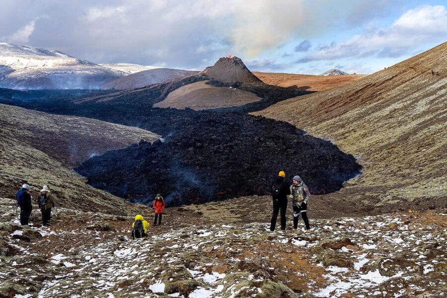 Reykjavík: Volcano Hike, Visit Grindavík and Blue Lagoon - Walking toward Fagradalsfjall’s recent lava