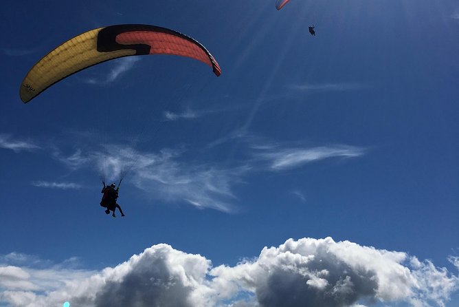 Tandem Paragliding over the Rugged Lava Fields at Blue Mountains - Finding the mountain meeting point